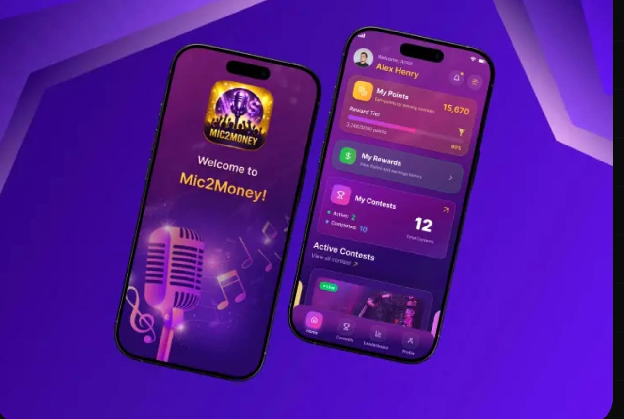 Mic2Money live music competition app screens
